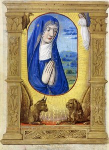 A Virgem Orando, c.1500 (tinta e tinta sobre pergaminho) de French School