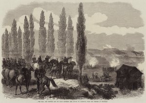 A guerra, o imperador e sua equipe assistindo o ataque em Saarbruck das alturas de Spicheren de French School