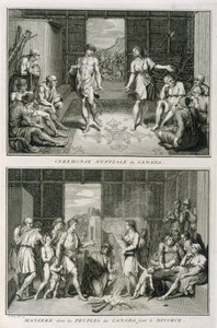 A Cerimônia de Casamento e o Modo de Divórcio no Canadá, ilustração das Cerimônias Religiosas e Costumes, gravada por Bernard Picart (1673-1733) 1723 de French School
