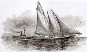 O Yacht America assumindo a liderança na Regata de Cowes de 1851, do Le Monde Illustre, 1851 de French School