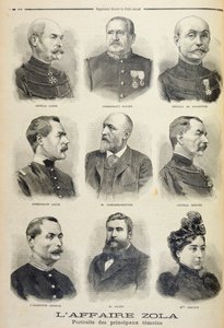 The Zola Affair: retratos das principais testemunhas, ilustração do suplemento ilustrado do Le Petit Journal, 27 de fevereiro de 1898 (lito) de French School