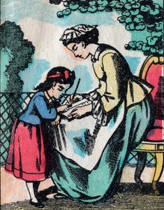As actividades para raparigas de boas famílias: lição de leitura - Quadro epinal - século XIX (gravura) de French School