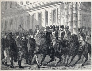 O exército dispersou os delegados durante o golpe de Estado organizado pela maioria do Conselho Executivo contra os realistas dos Conselhos dos Antigos e Cinco Cêntimos (Cinco Cêntimos) em 4 de Setembro de French School