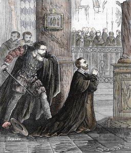 O assassinato do Inquisidor Pedro de Arbues (1441-1485) em 17/09/1485 na Catedral de Saragoça em Espanha (O funcionário da inquisição espanhola Pedro de Arbues assassinado na Catedral de La Seo de Saragoça em 1485 numa alegada conspiração por conversação de French School