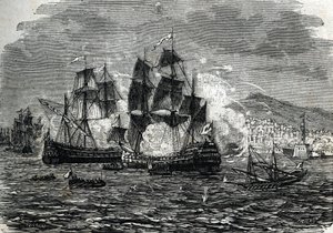 O bombardeamento de Argel em agosto de 1682 por Abraham Duquesne - (gravura) 1864 de French School