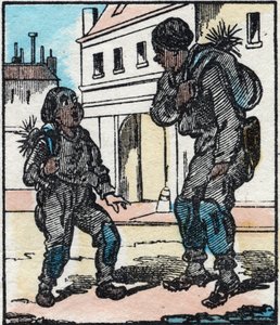 A limpeza da chaminé. Gravação em "La chanson des metier". Imagem epinal, finais do século XIX. Colecção privada. de French School