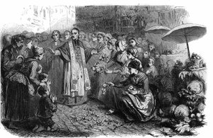 A cólera em Roma: O papa Gregoire XVI (1765-1846) ordenou procissões, rogações e bênçãos para parar a marcha da cólera. Gravação no "Histoire des Papes-Rois-Queen and Empereurs a travessa les centuries" de Maurice Lachatre de French School