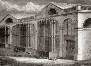 A fábrica de condensador de gás de carvão em La Villette, Paris, França no século XIX, de "Les Merveilles de la Science", publicado c.1870 (gravura) de French School