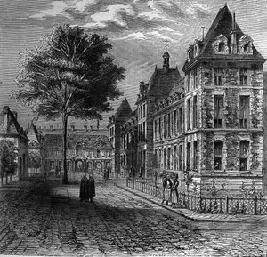 A corte do Hospital Saint Louis em Paris, no final do século XVI. de French School