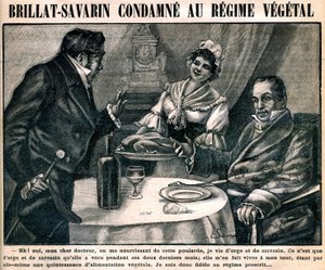 A curiosa dieta vegetariana do gastrônomo Jean Anthelme Brillat-Savarin (Brillat Savarin) (1755-1826, na capa do semanário "La cuisine des familles" n°90, 10 de março de French School