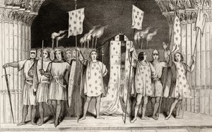 O infante morto Jean I (1316) o póstumo proclamou rei em seu funeral, de &39;Histoire de France&39; por Colart, publicado c.1840 de French School