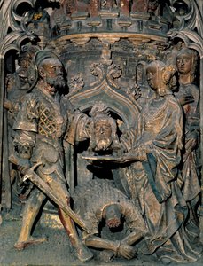 A morte de São João Batista A cabeça de João Batista é colocada num planalto que Salomé apresenta à sua mãe. O relevo esculpido da Catedral de Notre-Dame d