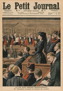 O fim de um julgamento sensacional, Marguerite Steinheil ouvindo o veredicto, ilustração da capa do &39;Le Petit Journal&39;, suplemento ilustrativo, 21 de novembro de 1909