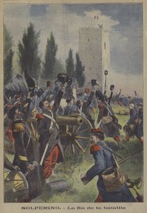 O fim da Batalha de Solferino, Itália (cor litho) de French School