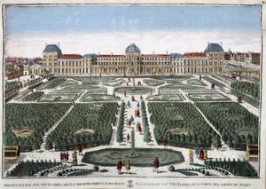Os jardins e o palácio das Tuileries - gravura de French School