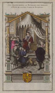 Os senhores de Rethelois prestam homenagem a Henri de Lautrec, Comte de Rethelois (gravura colorida) de French School