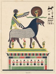 O deus Amon-Ra, ilustração do panteão egípcio: coleção de personagens mitológicos do Egito Antigo por Jean-François Champollion, publicado em 1986 de French School