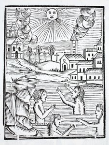 As águas curativas de Alise, Borgonha, o local de morte de Saint Reine, são visitadas pelos doentes. de French School
