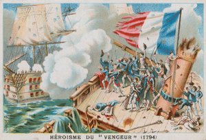 O heroísmo do navio de guerra francês Vengeur du Peuple, 1794. de French School