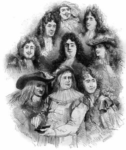 Os intérpretes de Moliere na Comedie Francaise, em 1862-1863. De baixo para cima: Provost (Arnolphe), Joseph Samson (1893-1871) (Sganarelle), Geffroy (Clitandre), Bressant (Don Juan), Edmond Got (1822-1901) (Trissolin), Louis Delaunay (1826-1903) (Hor de French School
