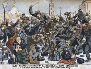 O movimento liberal na Rússia, brigas violentas em São Petersburgo, ilustração do Le Petit Journal: Suplemento ilustre, 25 de dezembro de 1904 de French School