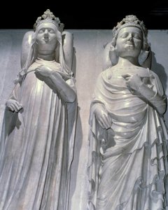 Os depósitos de mármore da Rainha Joana de Evreux (1307-1371) e do Rei Carlos IV Le Bel (1294-1328). É o mesmo modelo que o de Maubuisson, feito por ordem da rainha por Jean de Liege (conhecido por volta de 1357-1381). Basílica de Saint Denis, necrópole re de French School
