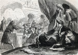 "O massacre do exército dos Janissários em 1826 pelo Sultão Mahmoud II, Constantinopla" (gravura) 1864 de French School