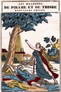 As desgraças de Pyramus (Pirame) e Thisbe no seu amor, contadas por Ovid em "The metamorphoses". Foto de Epinal de French School