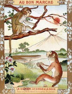 O macaco e a porca (Fable de La Fontaine) - vinheta publicitária do Bon Marché de French School