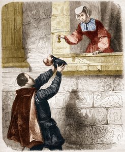 Os misteriosos amores do Rei Henrique II (1519-1559) e Diane de Poitiers (1499-1566). Gravação em "A história da prostituição e do deboche entre todos os povos do mundo desde a antiguidade até os dias de hoje" pelo Dr. Th. -F. Debray. 1879. de French School