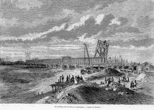 A nova ponte do Reno em construção, Alsácia - no "Le Tour du Monde". de French School