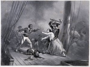 O pirata Morgan rapta a bela espanhola - em "História Geral da Marinha" dos irmãos E. e V. Penaud de French School