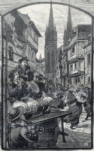 Os jogadores de biniou em Quimper (Finistere, Bretanha). em "Le Petit Parisien". de French School