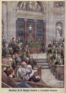 O poeta e dramaturgo Edmond Rostand é recebido na Academia Francaise por "Le Petit Journal". de French School
