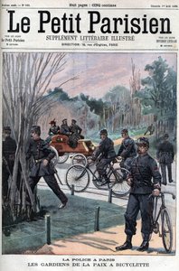 A polícia em Paris, as forças de manutenção da paz em bicicletas - em "Le petit Parisien". de French School