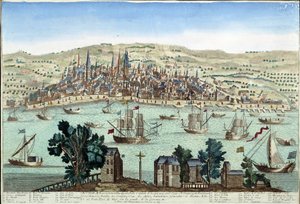 O porto e a cidade de Bordeaux - gravura de French School