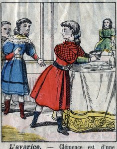 Os sete pecados mortais: a ganância. Imagens epinais do final do século XIX. (Eu ponho peccati o vizi capitali) de French School