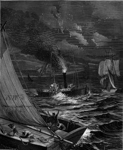 O navio foi feito em 1807 por Robert Fulton (1765 - 1815) para a rota Nova York - Albany no rio Hudson. de French School
