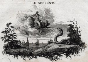 A serpente. A fábula de Esope. (escritor grego Esopo ou Ecopus, século VI a.C.) Escrito por Guillaume Montfort e Gravees por Beauble em 1801. de French School
