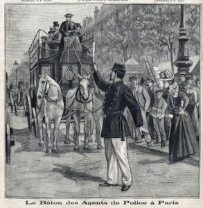 O bastão dos polícias em Paris para regular o trânsito nas ruas da capital, em "Le Petit Parisien". de French School