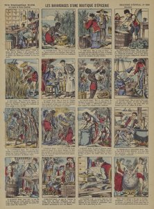Os contos dos produtos em uma mercearia (cor litho) de French School
