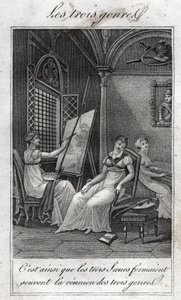 Os três géneros. Mulher Pintora, músico e leitora. de French School