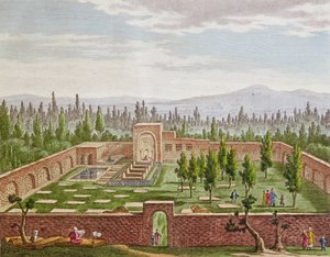 O túmulo do grande poeta persa Hafiz Shirazi (c.1325-c.1388) em Shiraz de French School