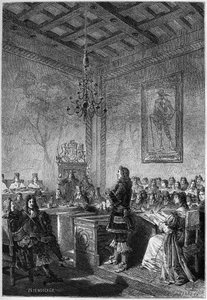 O julgamento de Lord William Russell (1639-1683) - gravura de "L