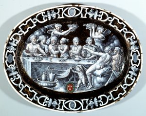 A festa de casamento de Psyche Oval Plat em esmalte pintado em cobre da escola francesa. 1560 Paris, Musee du Louvre de French School