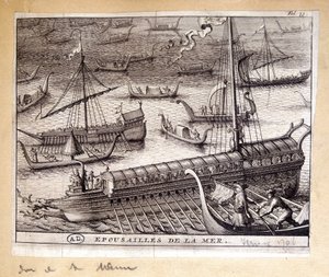 As esposas dos Doges de Veneza com o mar em 1706 - gravura de French School