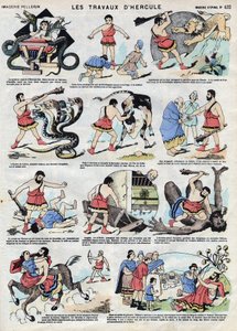 As obras de Hércules (Heracles). Na mitologia romana e grega, Hércules é um herói: ainda criança, sufoca duas cobras com as mãos nuas na cama e põe a sua força ao serviço dos infelizes, derrota o leão de Nemee com o seu taco, mata o Hyd de French School