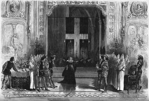 Representação teatral: cena dos caixões em "Lucrece Borgia" de Victor Hugo (1802-1885). Paris, Teatro de la Porte Saint Martin de French School