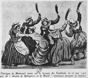 Theroigne de Mericourt açoitada por um grupo de mulheres jacobinas parisienses, 16 de maio de 1793 (wc no papel) de French School