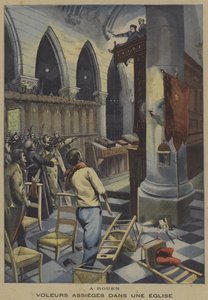 Ladrões sitiados em uma igreja em Rouen (cor litho) de French School